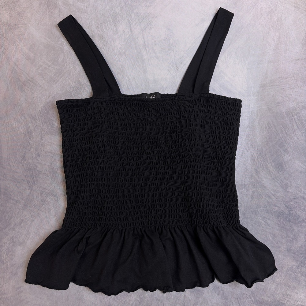 Justify Womens Black Smocked Peplum Tank Top Sleeveless‎ Size Small